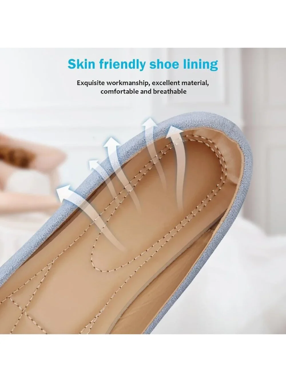 Women's 04-Wathet Pointed Toe Pearl Flat Comfort Non Slip Soft Sole Office Shoes